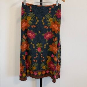 FARM Rio Kaleidoscope Floral Cheetah Midi Skirt Small Tropical Vacation Resort